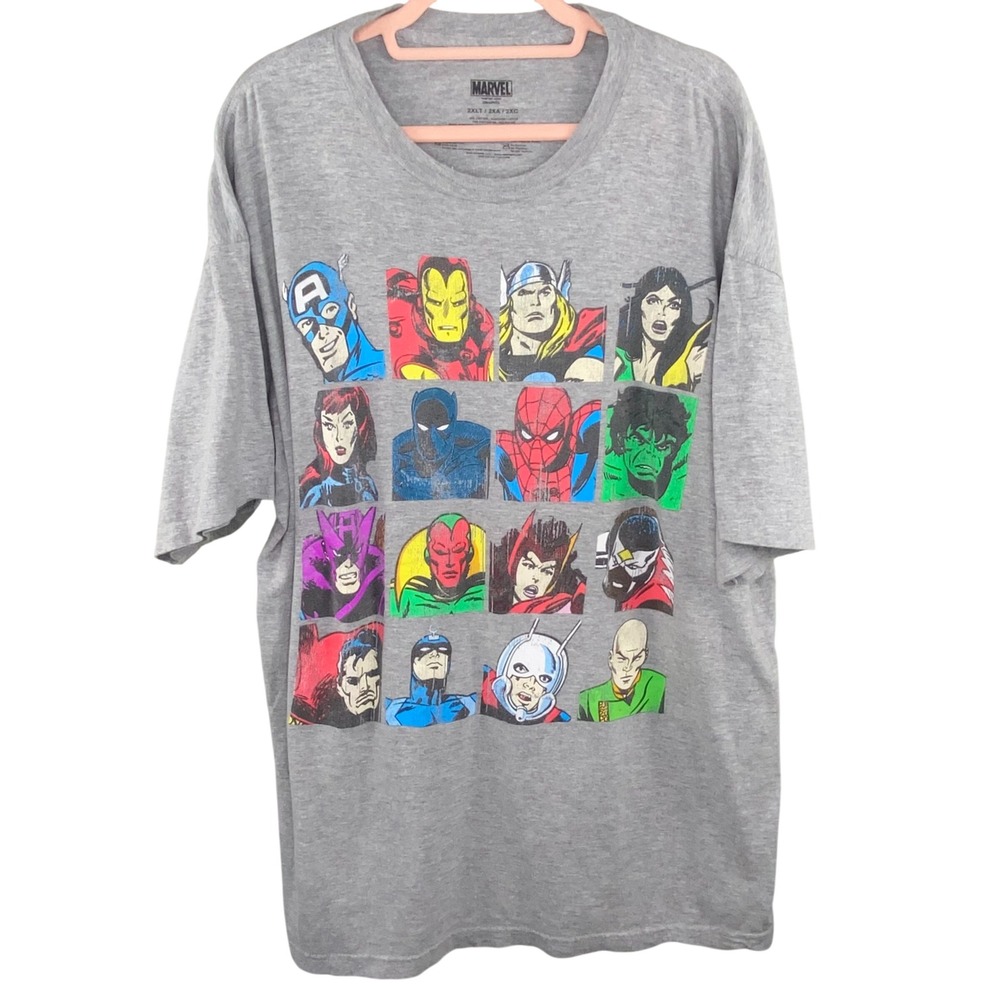 Marvel Avengers Character Grid Graphic T‎ Shirt Mens 2XLT Gray Short Sleeve Tee